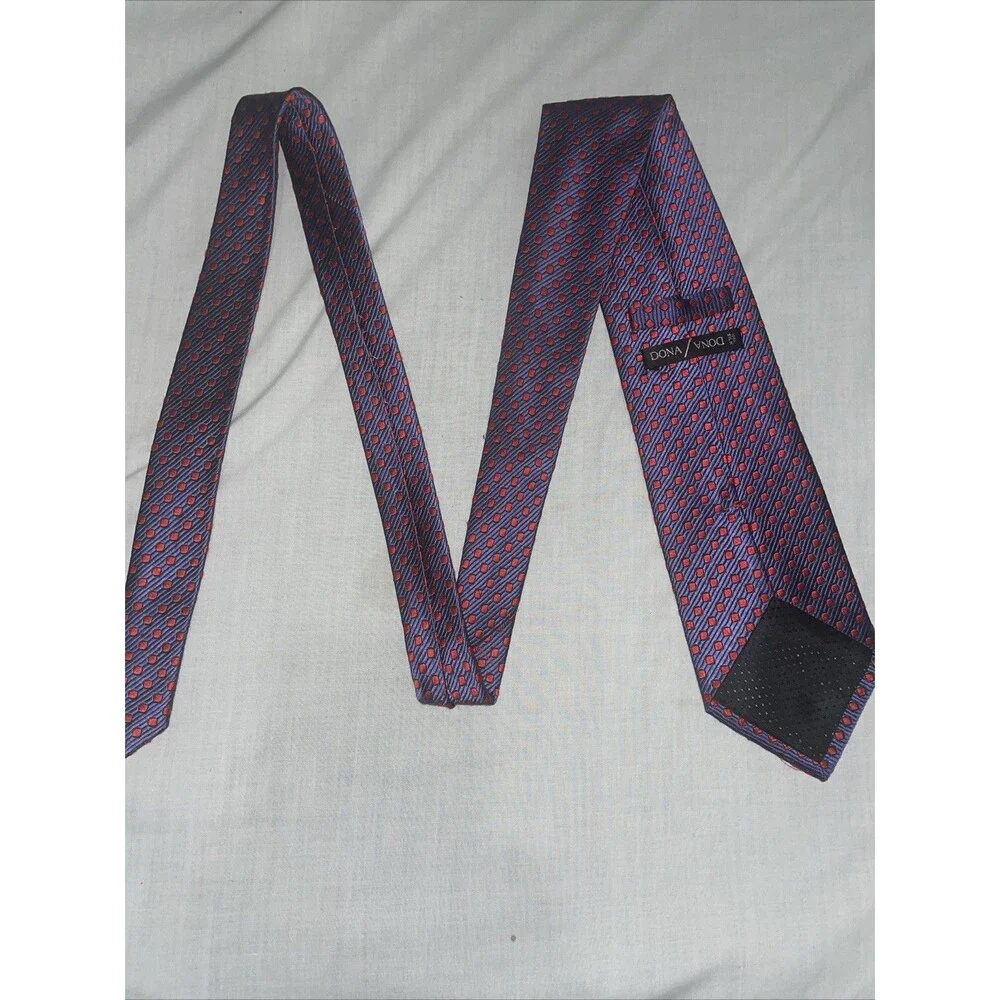 Dona Dona Men’s Dress Tie Size 58” 3.75” Blue Dotted Silk Business Formal